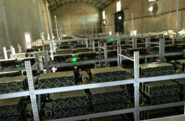 A traditional mining farm setup showcasing different types of miners